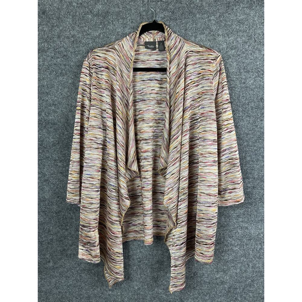 Travelers by Chico's 2 Medium Cardigan Beige Multi color 3/4 Sleeve